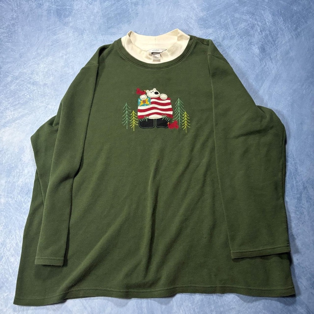 Cj Banks vintage holiday sweater with collar neck green long sleev